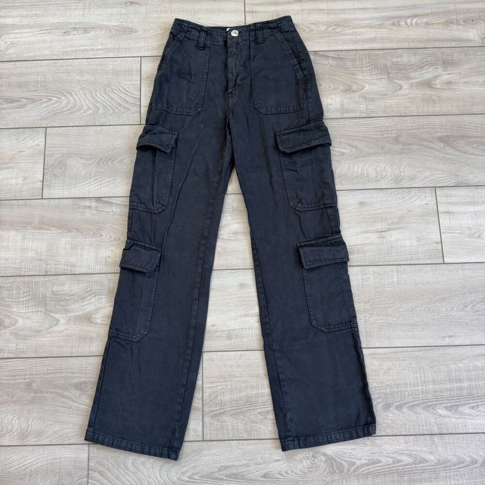 Zara Women's‎ Black Cargo Pants, Utility Style, High Waisted, Straight Leg, sz 0